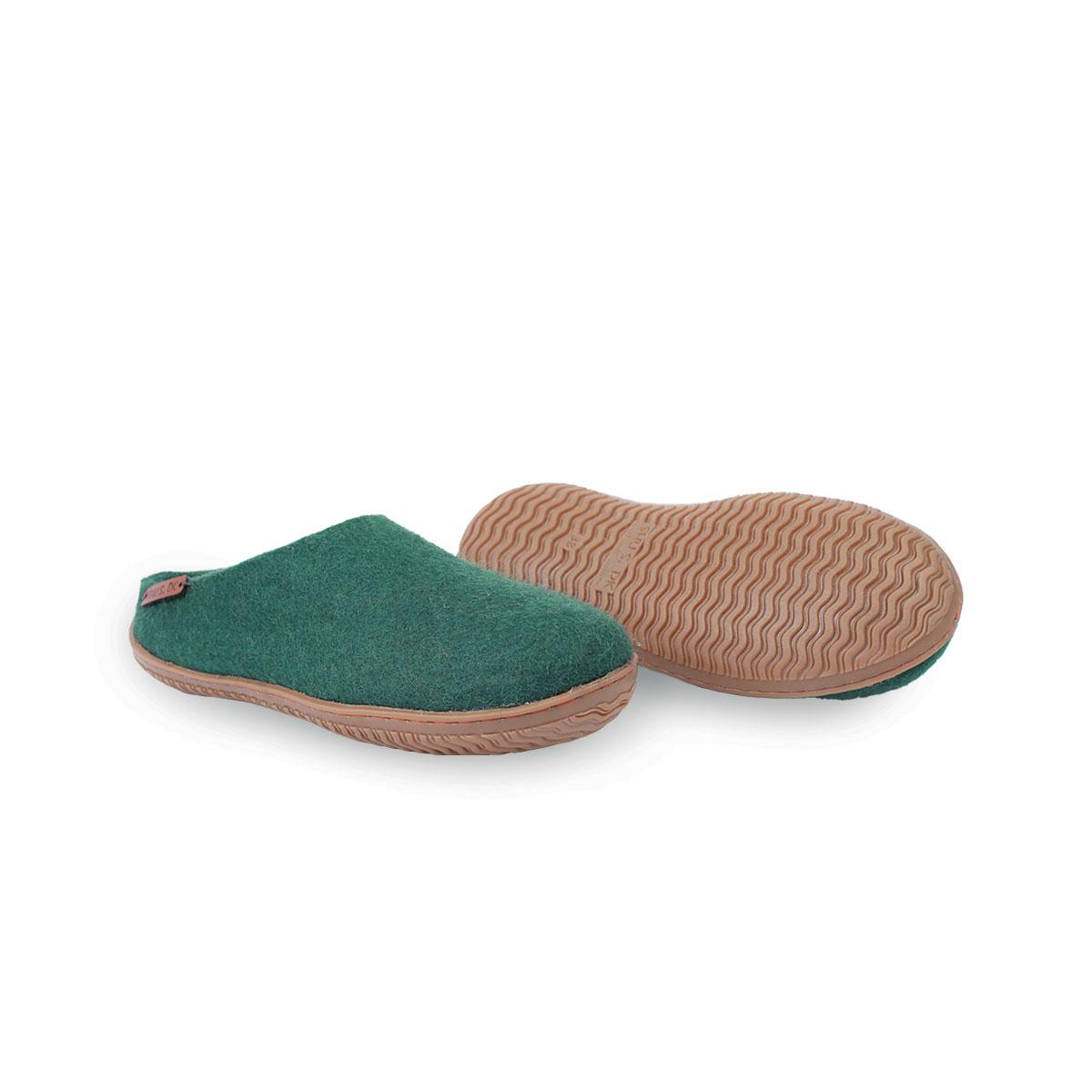 Wollpantoffel (100% reine Wolle) - Model Grün mit Gummisohle