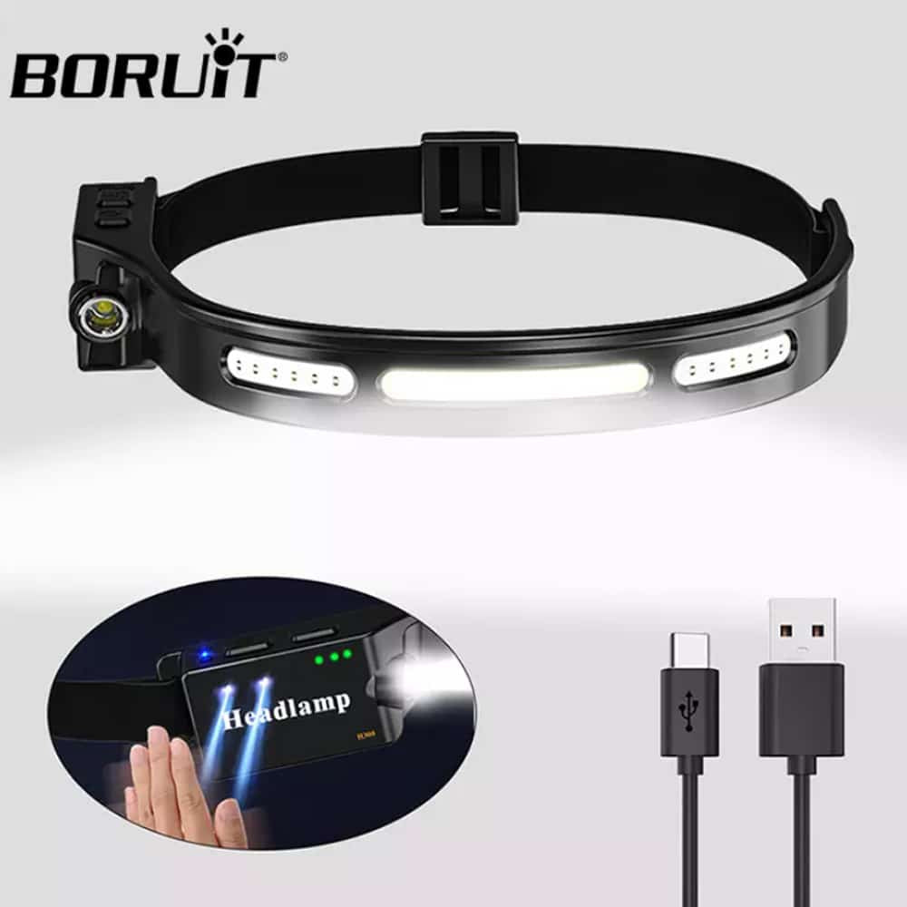 Stirnlampe (wiederaufladbar) 3-in-1 COB LED wasserdicht mit Bewegungssensor