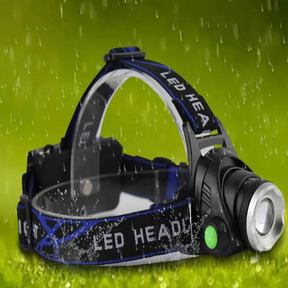Stirnlampe 1800 Lumen mit einstellbarem Fokus und Zoom