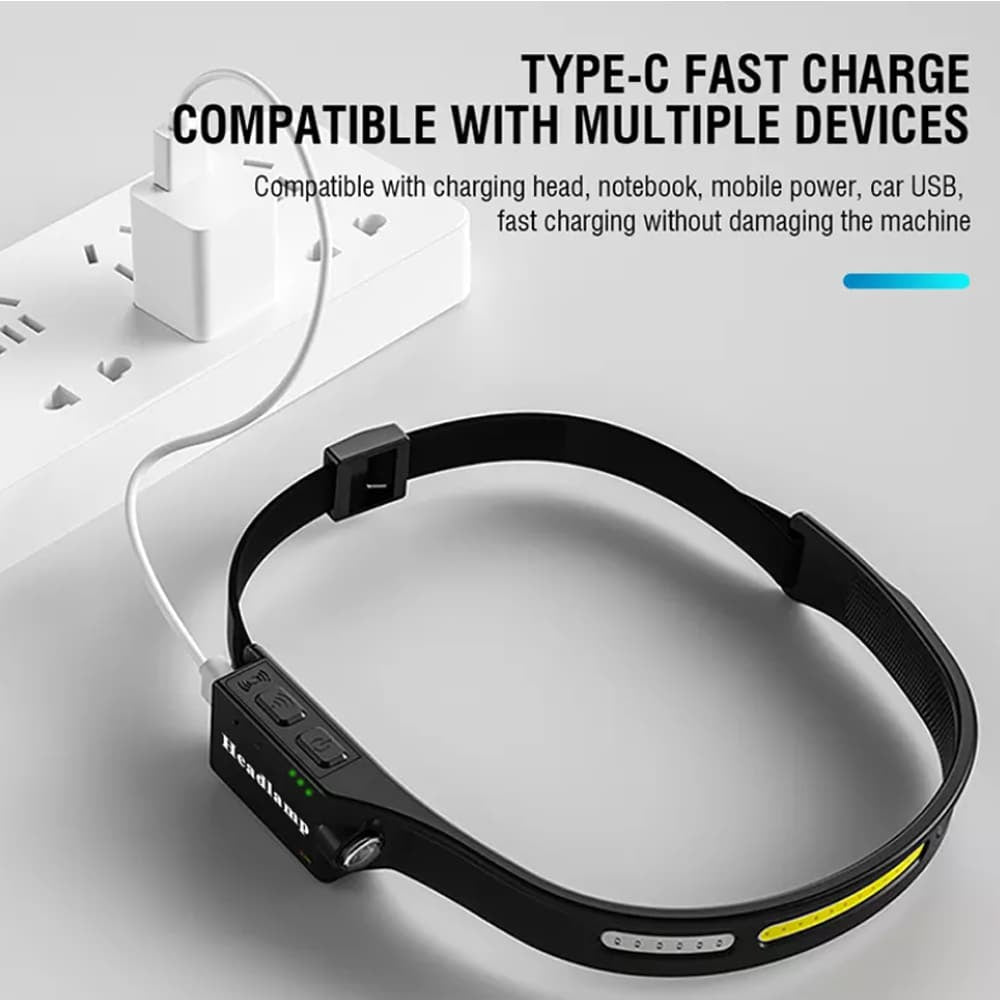 Stirnlampe (wiederaufladbar) 3-in-1 COB LED wasserdicht mit Bewegungssensor