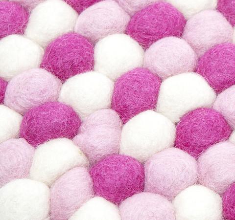 Kugelteppich aus 100 % reiner Nepalwolle -Rosa mehrfarbig