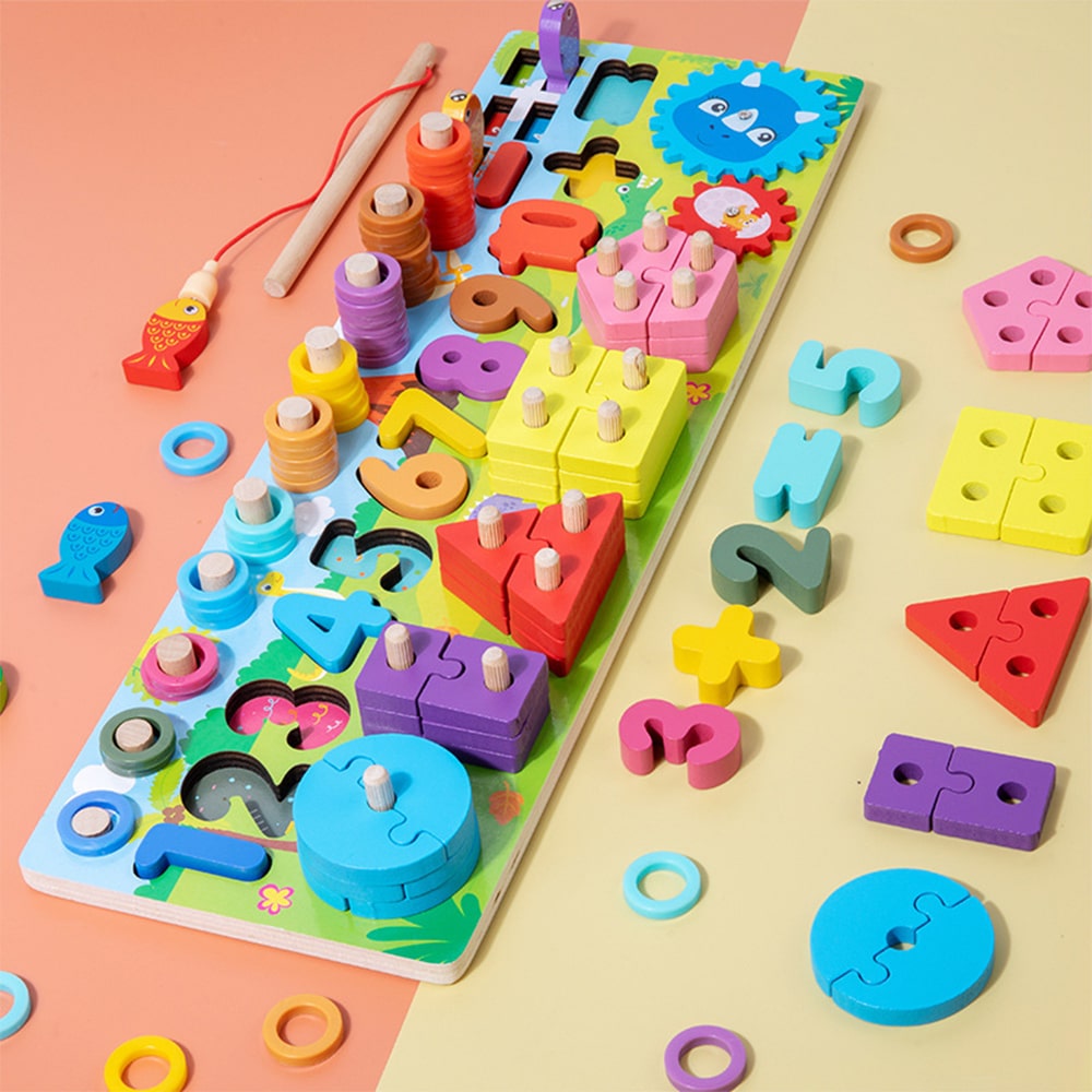 Holzspielzeug 5-in-1 - Lernen von Zahlen und Farben auf einem logarithmischen Holzbrett -