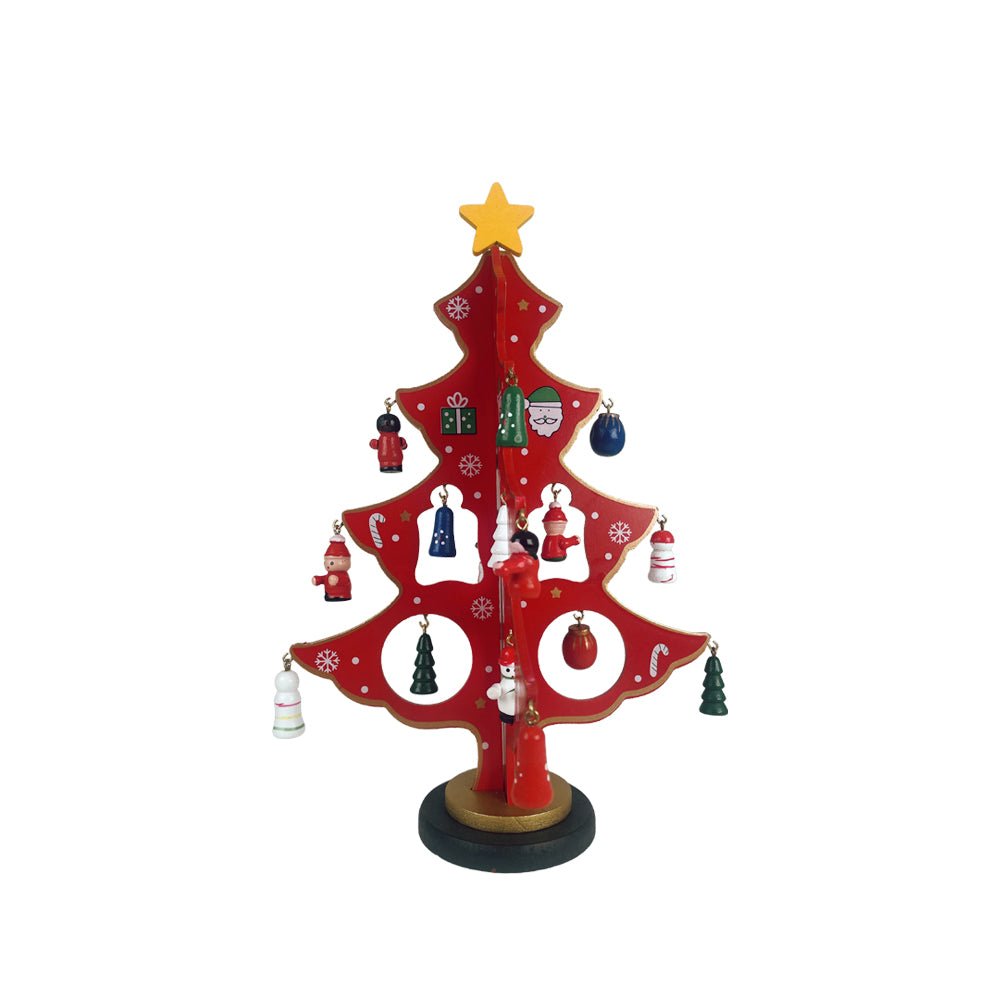 Weihnachtsbäume aus Holz – jeder mit 20 handbemalten Figuren, rot oder grün