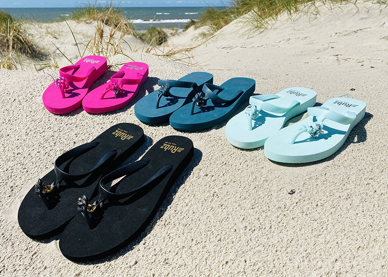trendy Flip-Flops von "The Rubz" Unisex - Petrol - Silbernes Metall