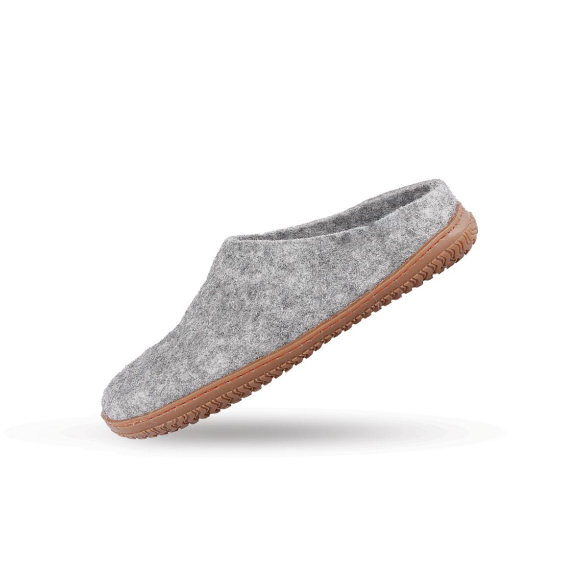 Wollpantoffel (100% reine Wolle) - Model Grau mit Gummisohle