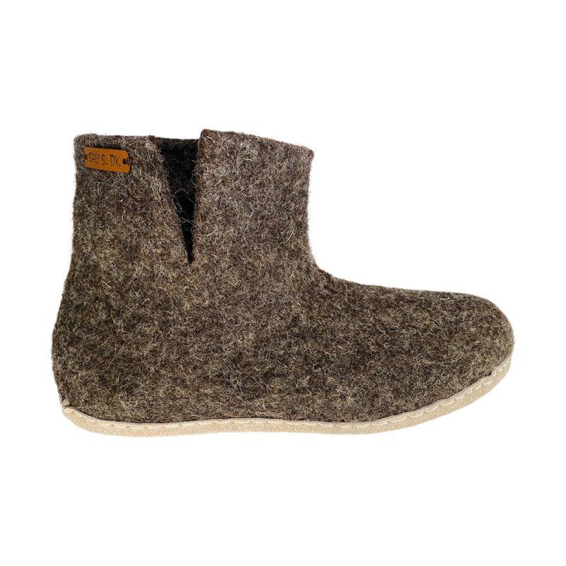 Wollstiefel (100% reine Wolle) - Modell Braun mit Sohle aus Leder