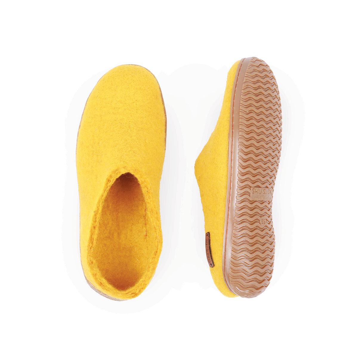 Wollpantoffel (100% reine Wolle) - Model Curry Gelb mit Gummisole