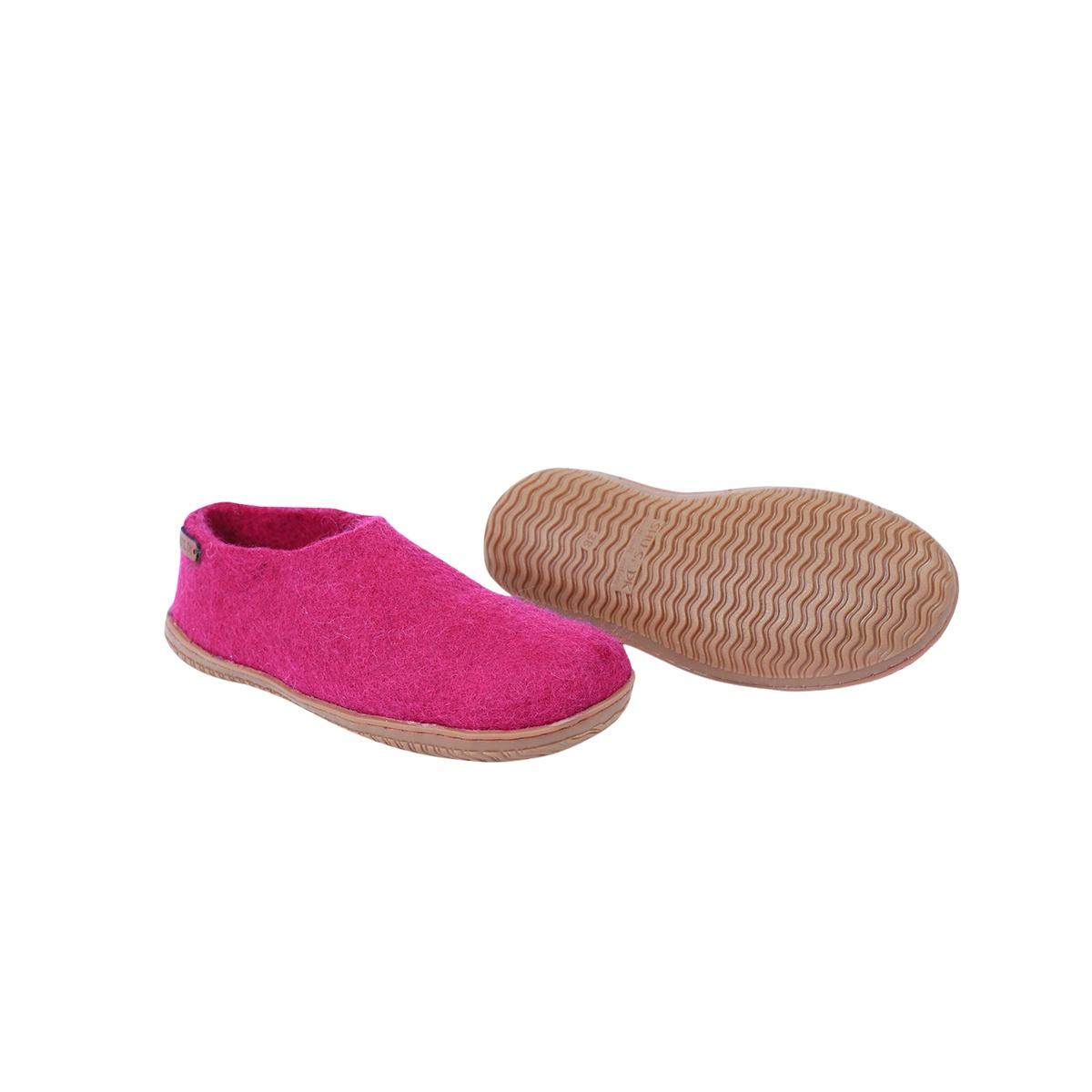 Wollhausschuhe (100% reine Wolle) - Model Pink mit Gummisohle