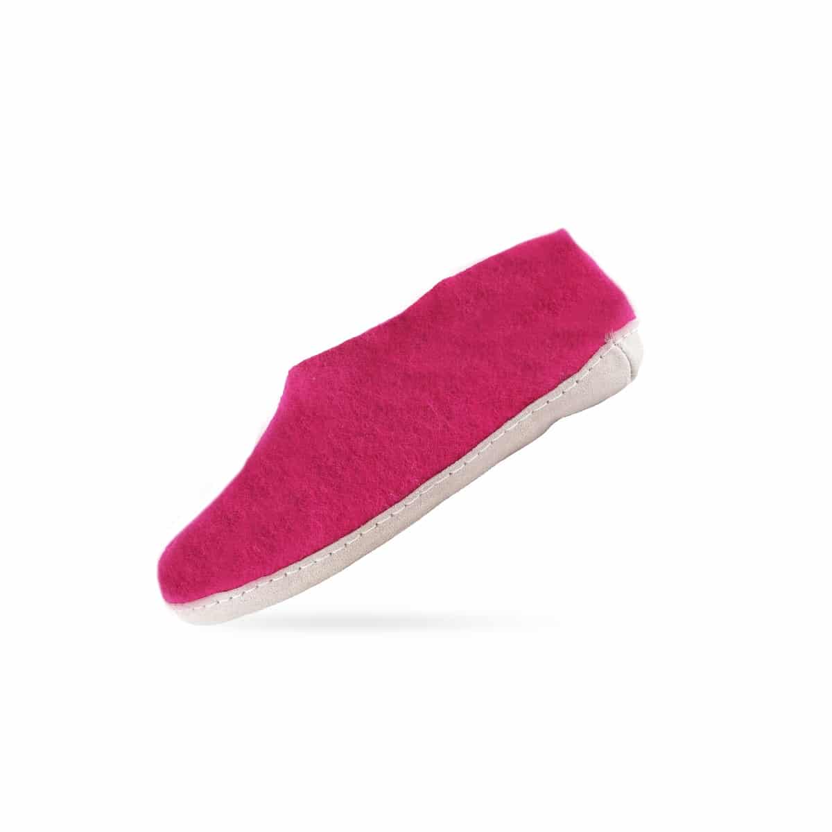 Wollhausschuhe (100% reine Wolle) - Modell Pink mit Sohle aus Leder