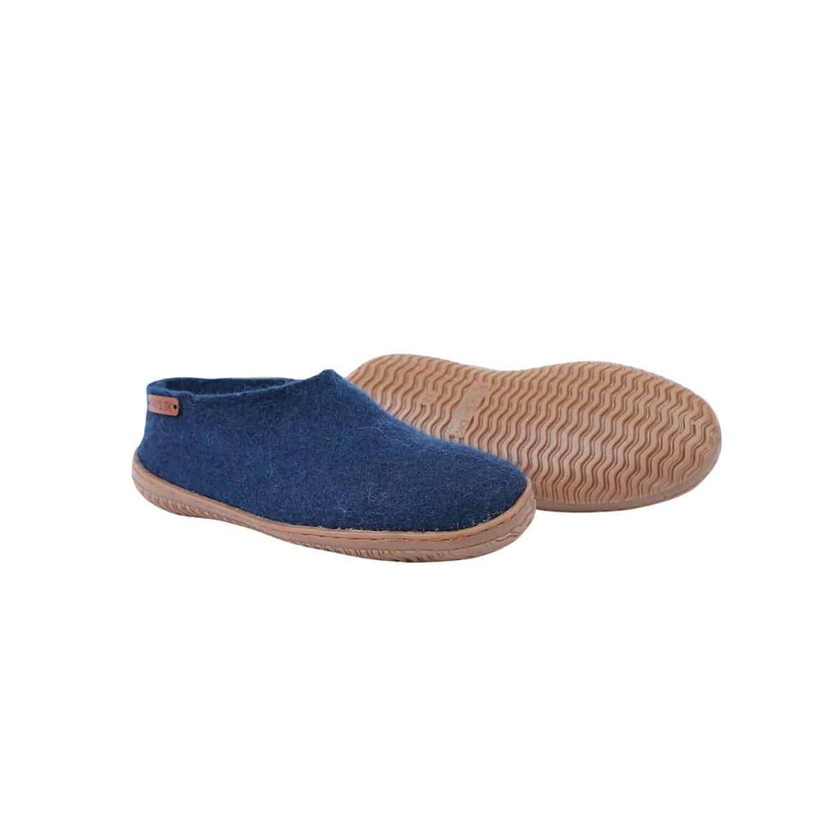 Wollhausschuhe (100% reine Wolle) - Model Blau mit Gummisohle