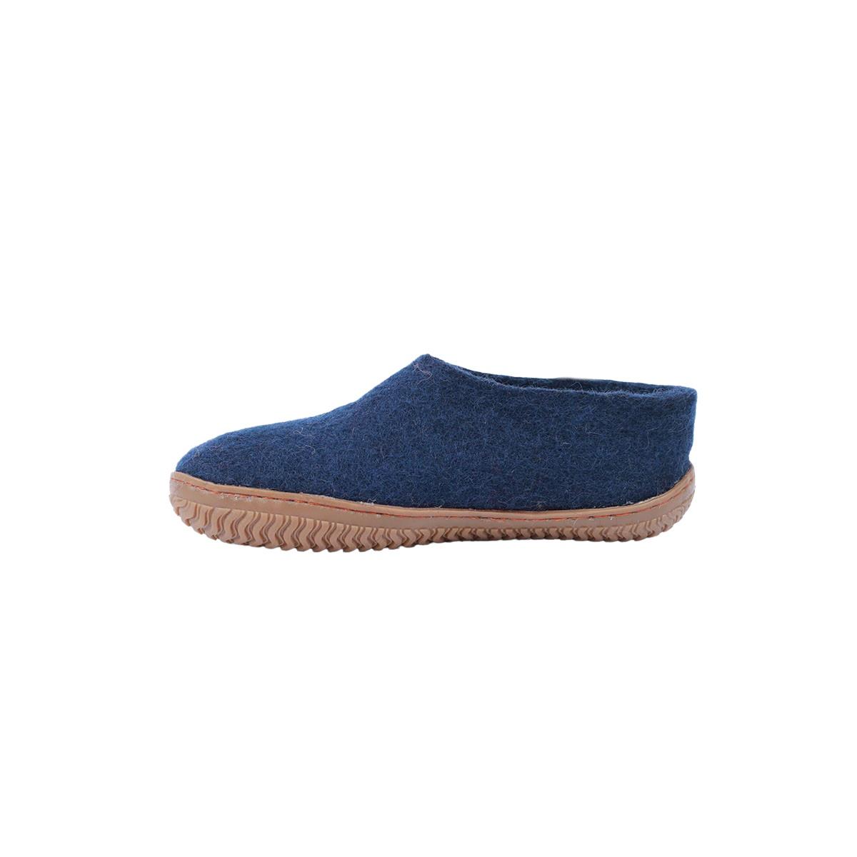 Wollhausschuhe (100% reine Wolle) - Model Blau mit Gummisohle