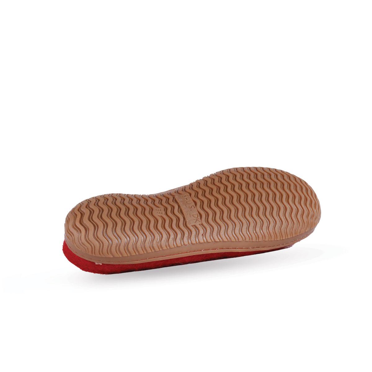 Wollpantoffel (100% reine Wolle) - Modell Rot mit Gummisohle