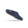 Wollpantoffel (100% reine Wolle) - Modell Blau mit Sohle aus Leder