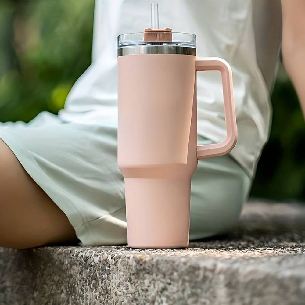 Tumbler Thermobecher 1200 ml mit Griff, Deckel und Strohhalm