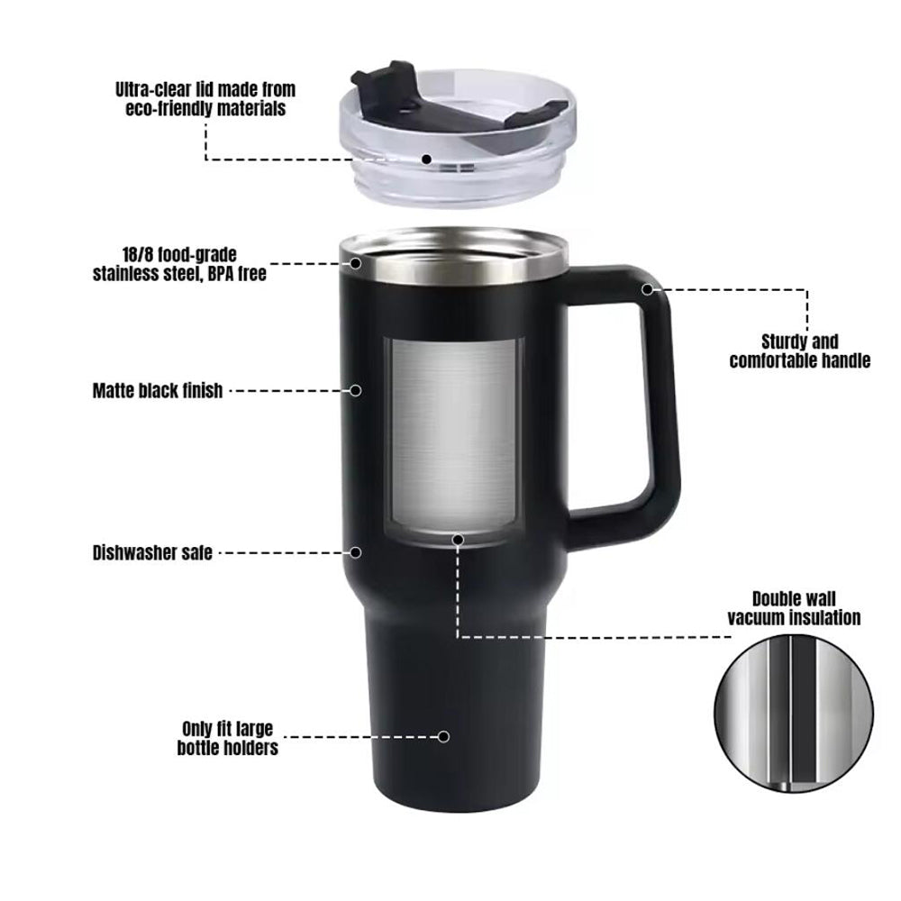Tumbler Thermobecher 1200 ml mit Griff, Deckel und Strohhalm