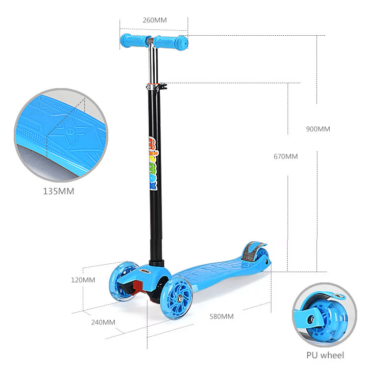 Roller 3 Räder mit LED-Licht (Blau oder Pink)