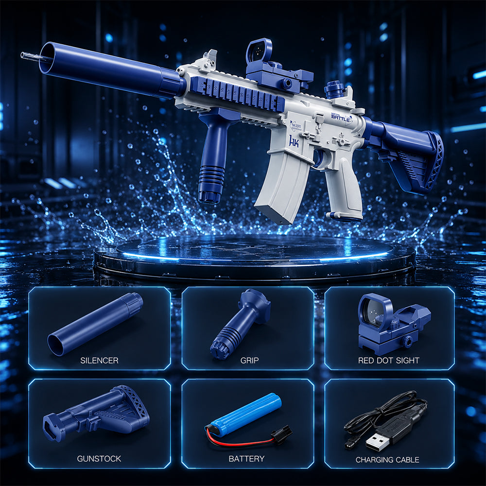 Elektrische Wasserpistole M146 – Modell Blau mit Zielfernrohr & 500 ml Wassertank