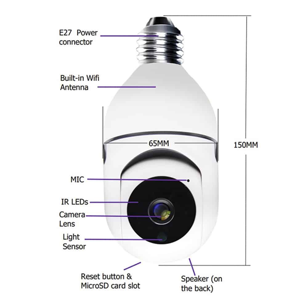 360° WLAN-IP-Kamera mit Schwenkfunktion, Nachtsicht, Bewegungserkennung, Zwei-Wege-Audio und LED-Licht