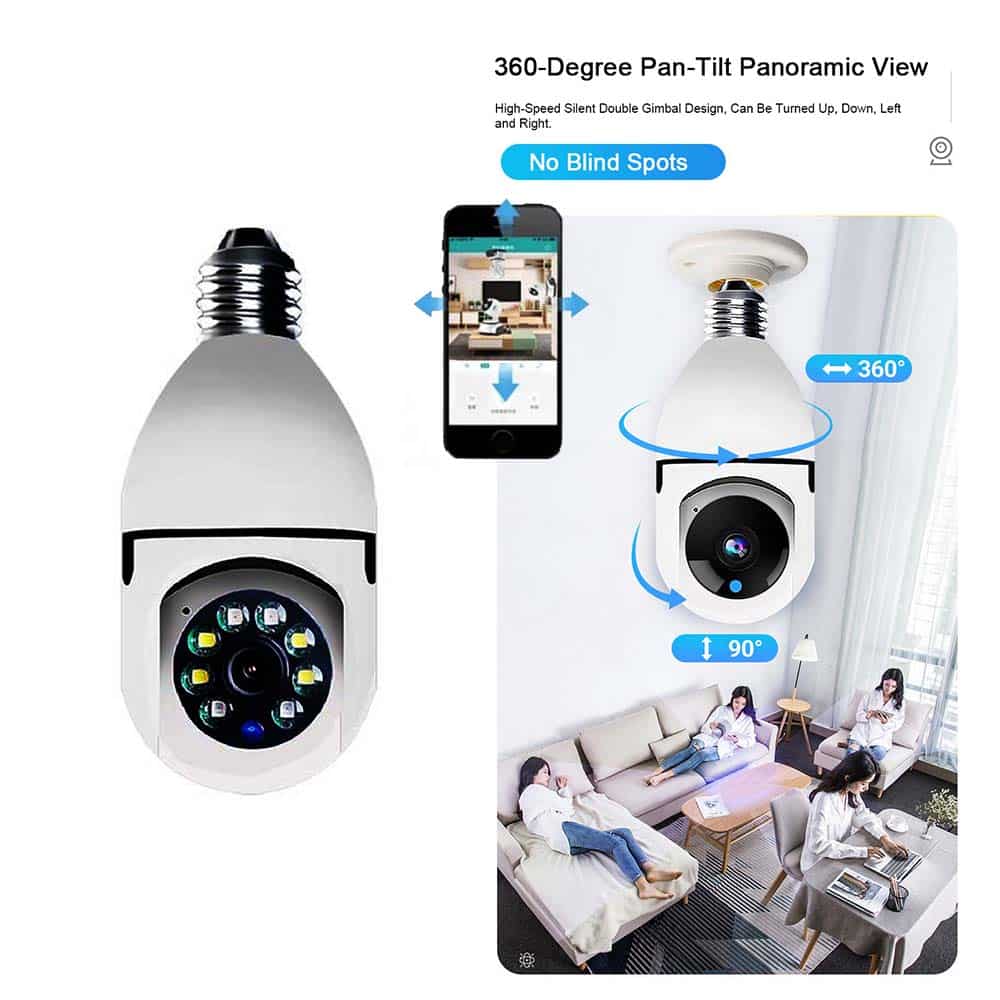 360° WLAN-IP-Kamera mit Schwenkfunktion, Nachtsicht, Bewegungserkennung, Zwei-Wege-Audio und LED-Licht