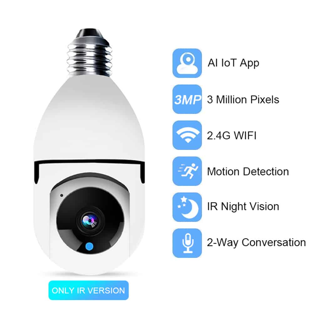 360° WLAN-IP-Kamera mit Schwenkfunktion, Nachtsicht, Bewegungserkennung, Zwei-Wege-Audio und LED-Licht