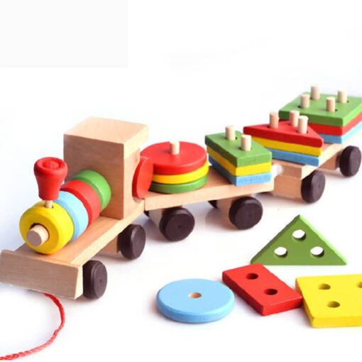 Zugset 3 Wagen - Holzspielzeug mit Lernbausteinen