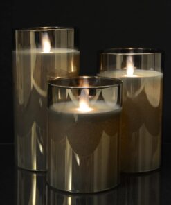 LED-Kerze aus Glas mit beweglicher Flamme und Fernbedienung - Grau - 3 Stück