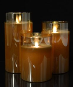 LED-Kerze in Glas mit beweglicher Flamme und Fernbedienung - Gold - 3 Stück