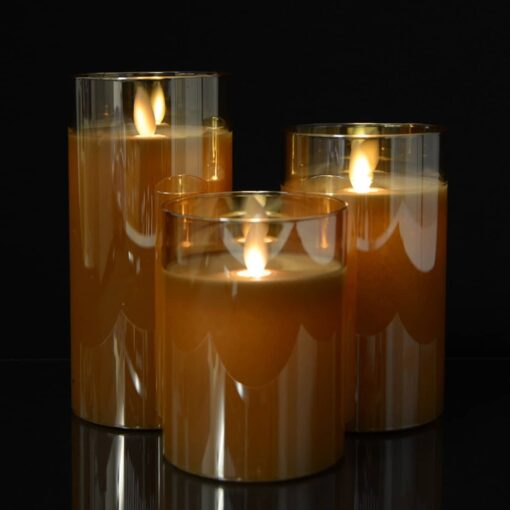 LED-Kerze in Glas mit beweglicher Flamme und Fernbedienung - Gold - 3 Stück