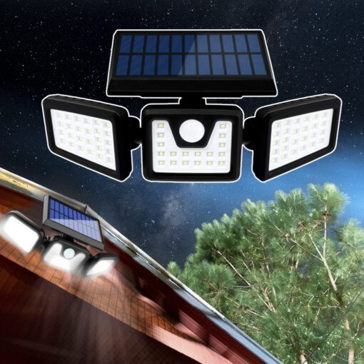 Leistungsstarke LED-Solarzellenlampe mit 3 Spots und Bewegungssensor