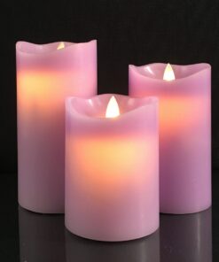 3 LED-Kerzen mit beweglicher 3D-Flamme und Fernbedienung - Lila