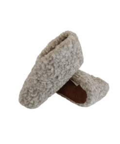 Flauschige Wollhausschuhe (100% reine Wolle) - Modell Grau mit Sohle aus Leder