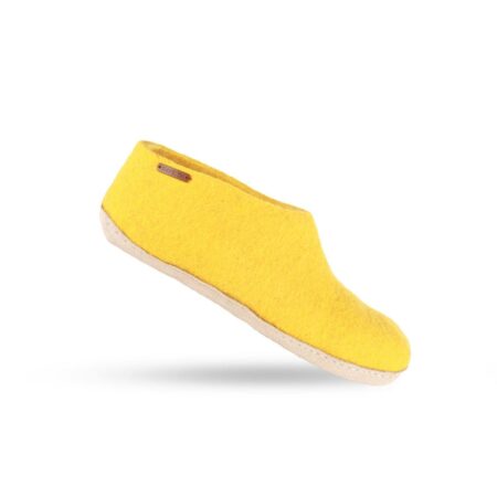 Wollhausschuhe (100% reine Wolle) - Modell Curry Gelb mit Sohle aus Leder - Dänisches Design von SHUS