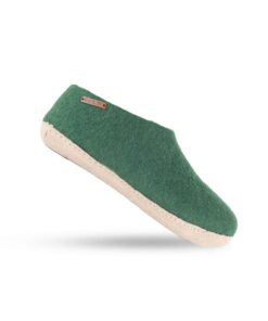 Wollhausschuhe (100% reine Wolle) - Modell Grün mit Sohle aus Leder