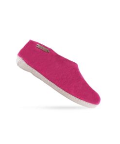 Wollhausschuhe (100% reine Wolle) - Modell Pink mit Sohle aus Leder